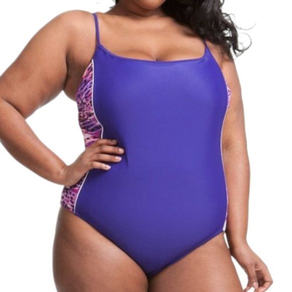 Plus Size Catalina Sporty Racerback Purple Swimsuit Size 1X/16W EUC #1103